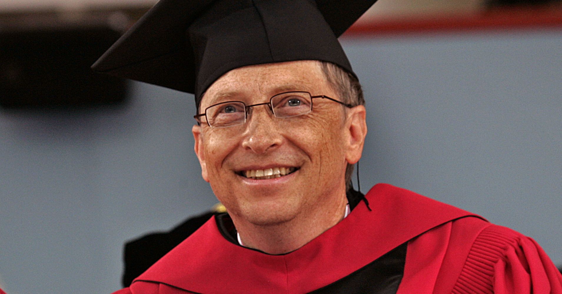 Bill Gates smiling at his Harvard Commencement speech